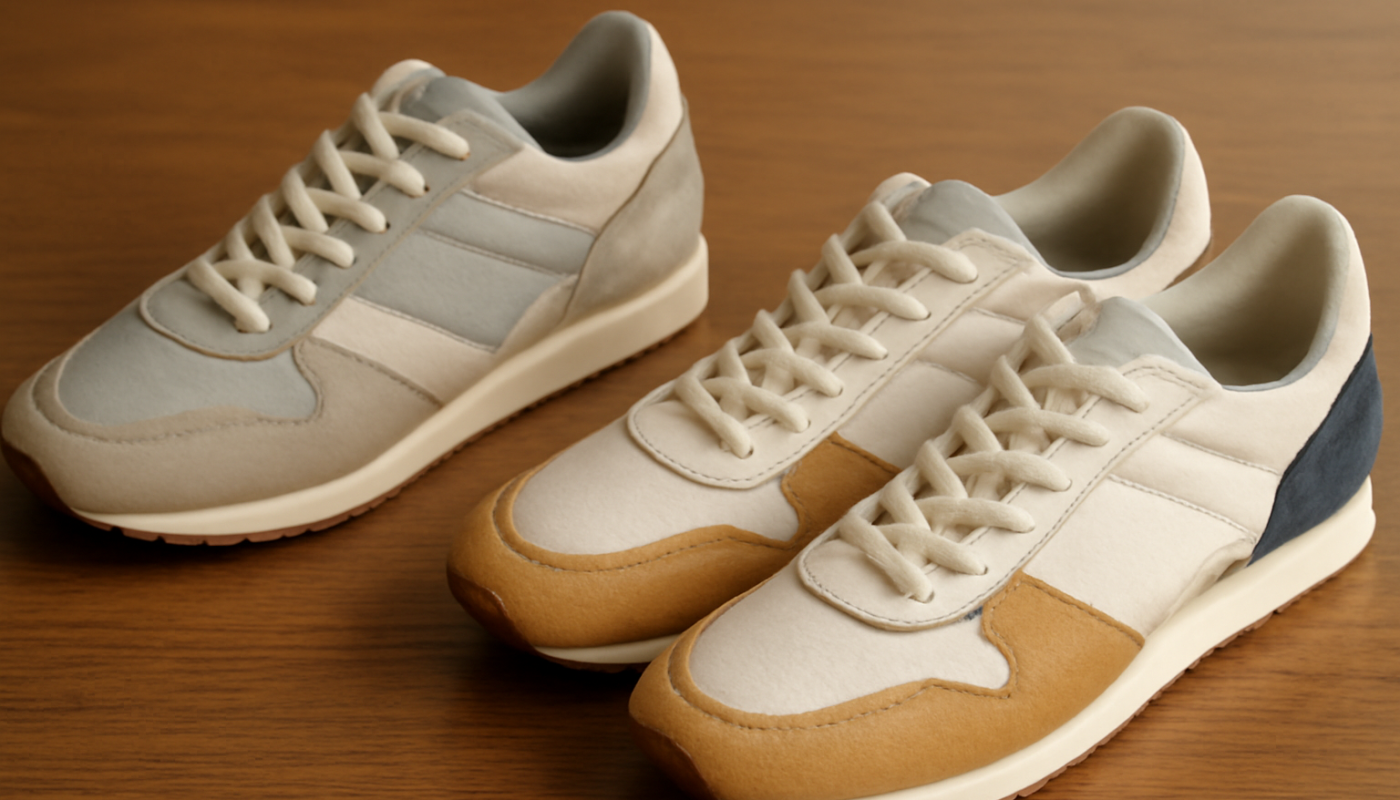 deux paires de sneakers rétro comparées sur une table