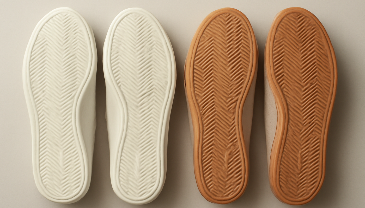 deux paires de sneakers avec semelle visible comparées