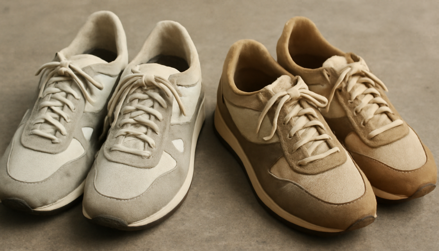 deux paires de sneakers rétro posées côte à côte