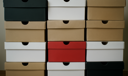 plusieurs boîtes de sneakers empilées côte à côte