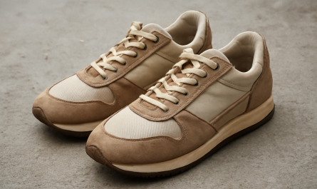 deux sneakers rétro côte à côte sur sol ciment
