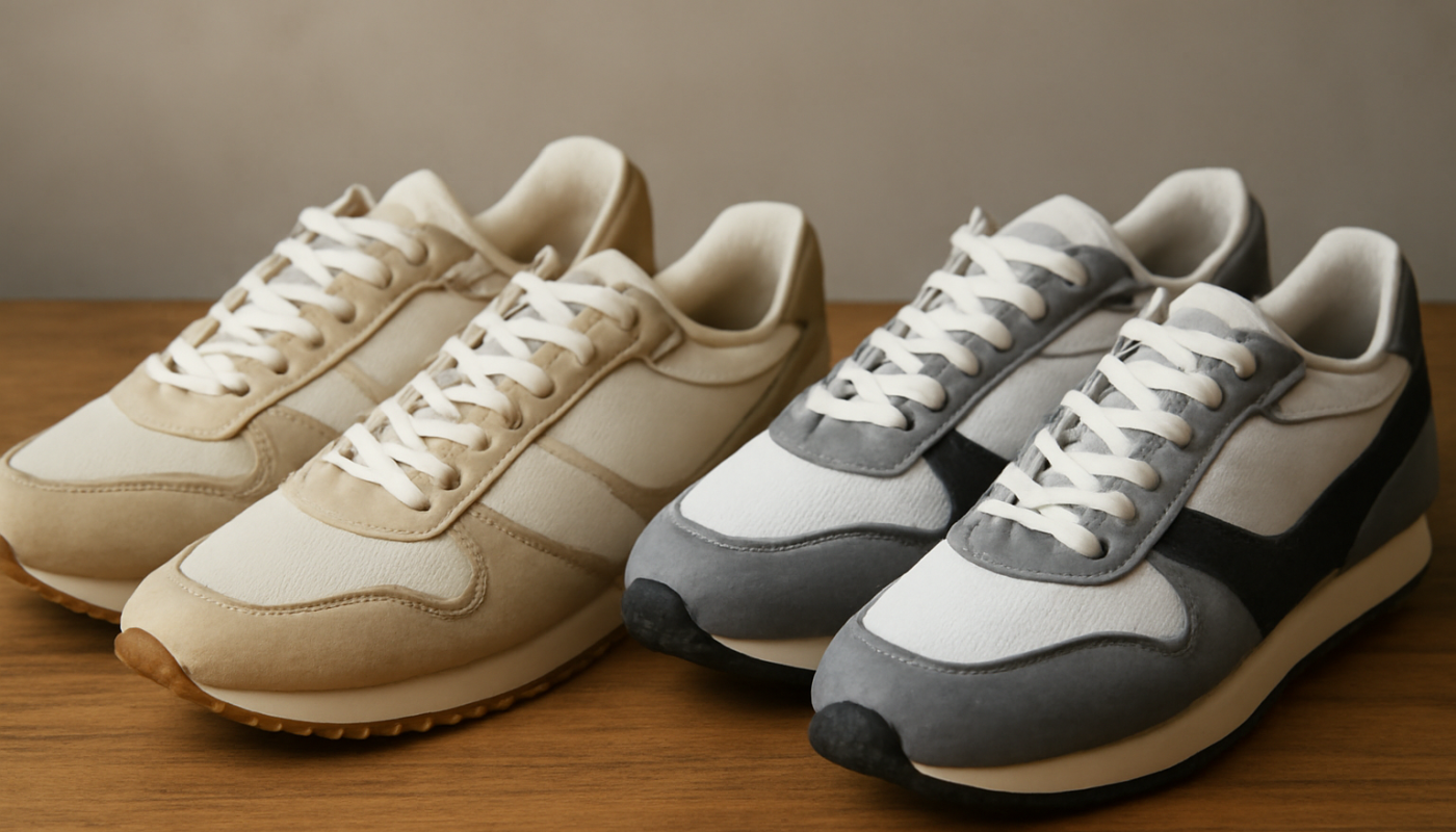 deux paires de sneakers rétro comparées sur table