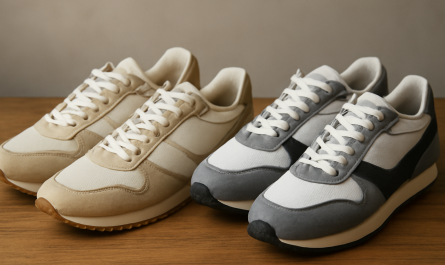 deux paires de sneakers rétro comparées sur table
