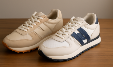 deux paires de sneakers rétro comparées sur table