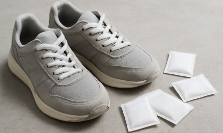 sneakers ouvertes avec sachets absorbants à côté