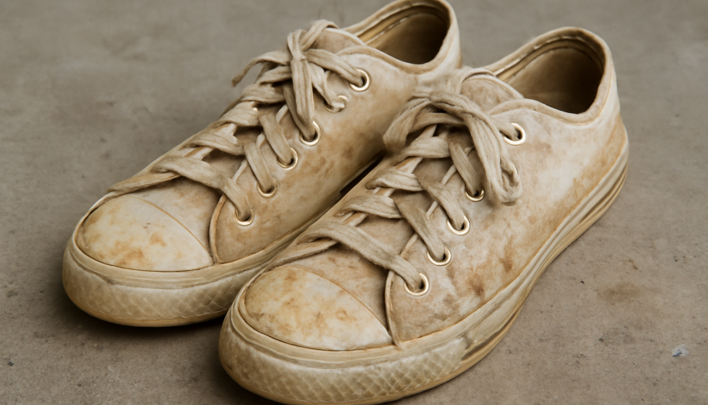 paire de sneakers en toile avec tache