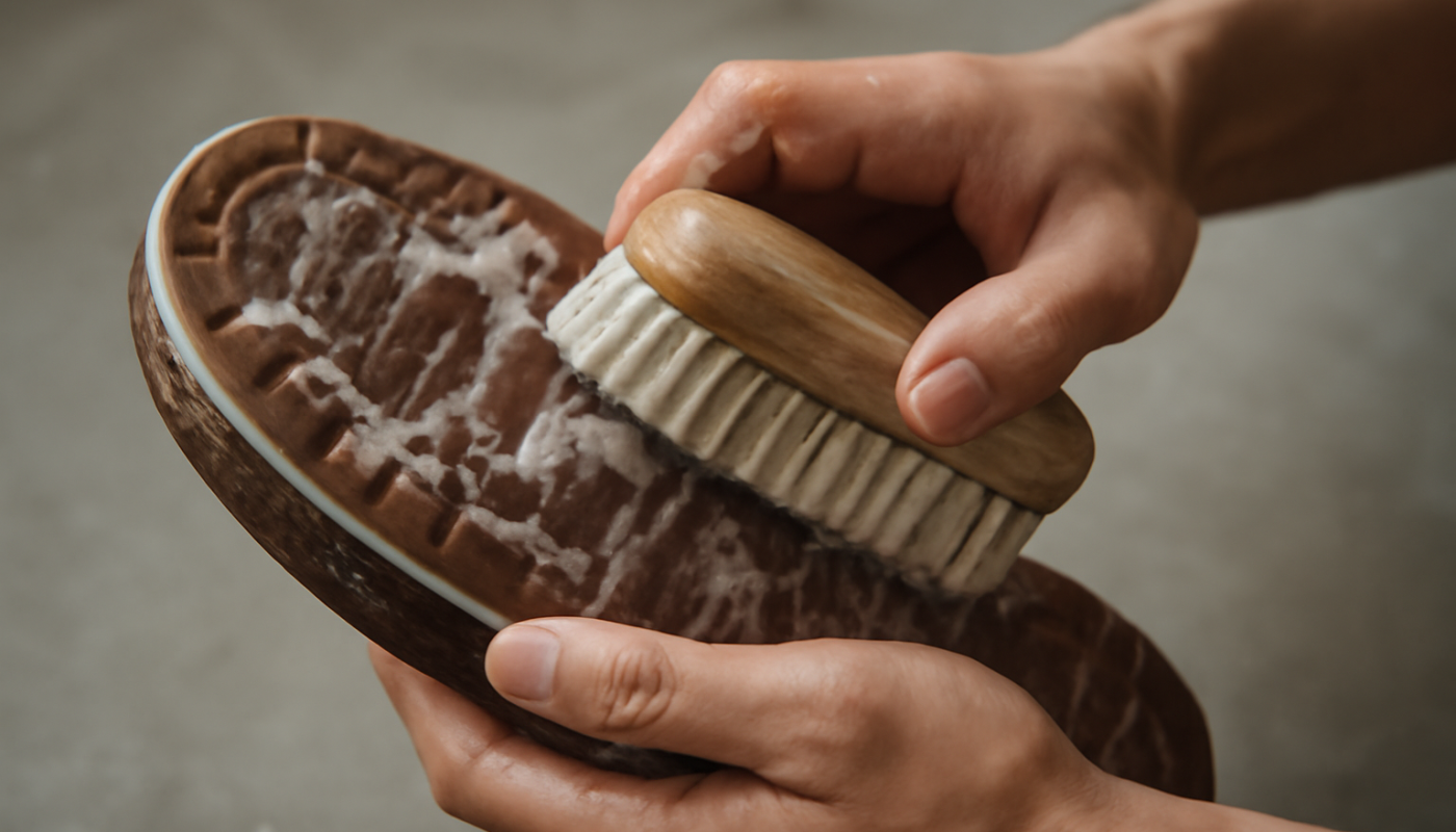 mains frottant semelle avec brosse