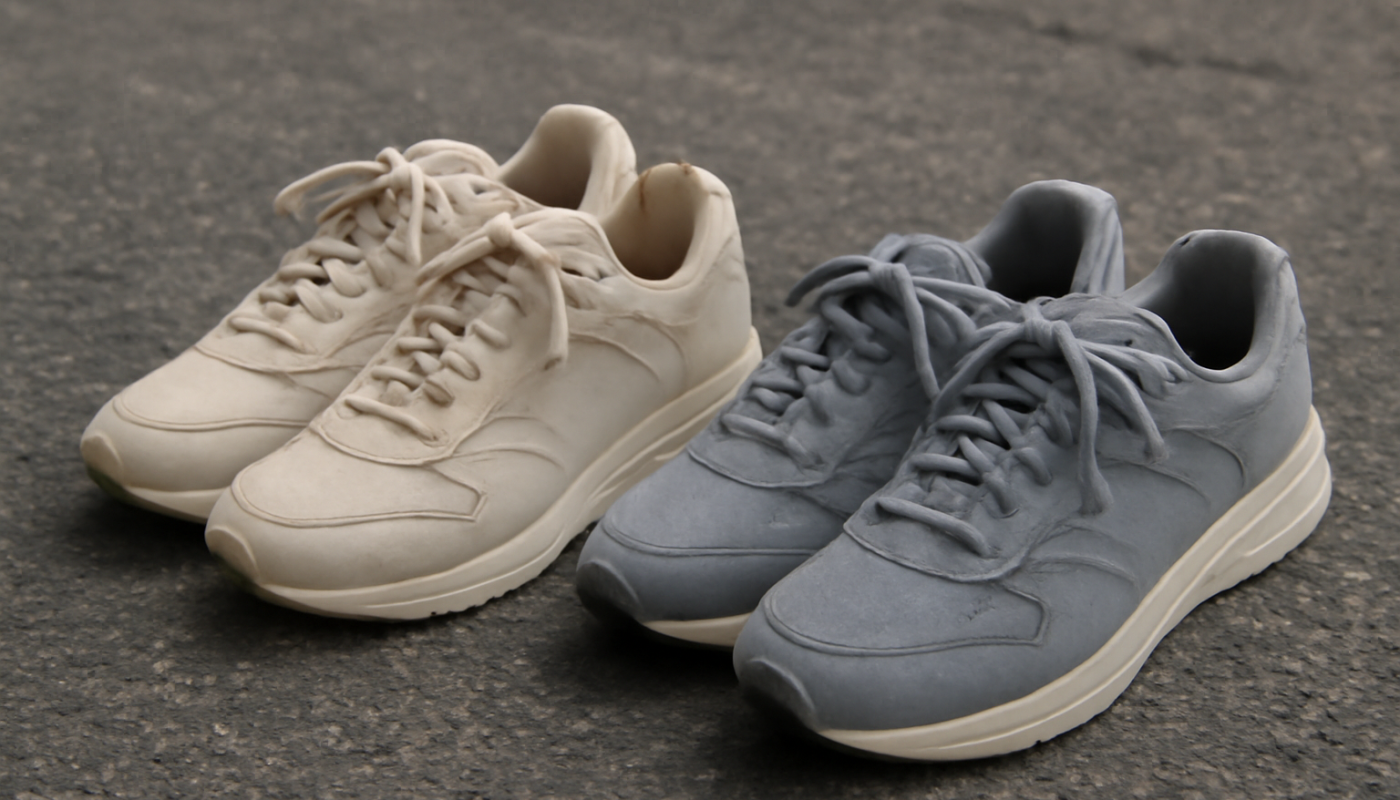 deux paires de sneakers comparées sur sol urbain