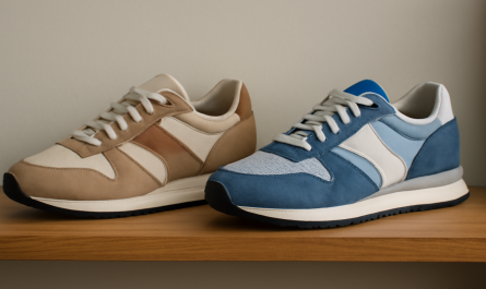 deux paires de sneakers rétro comparées sur étagère