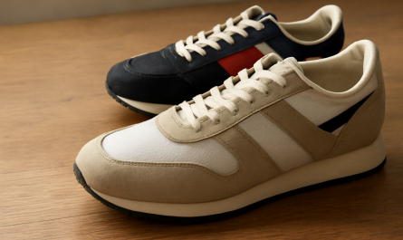 deux paires de sneakers rétro posées sur table