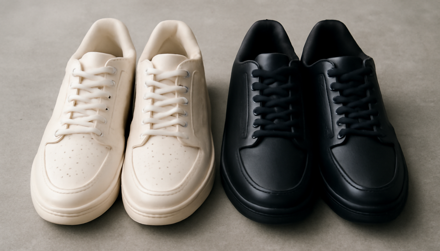 deux paires de baskets contrastées côte à côte