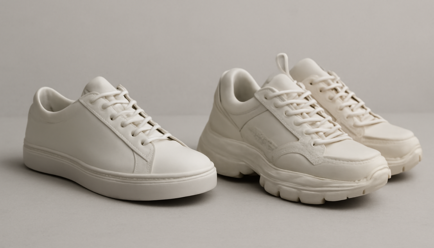 deux paires contrastées minimaliste et chunky côte à côte