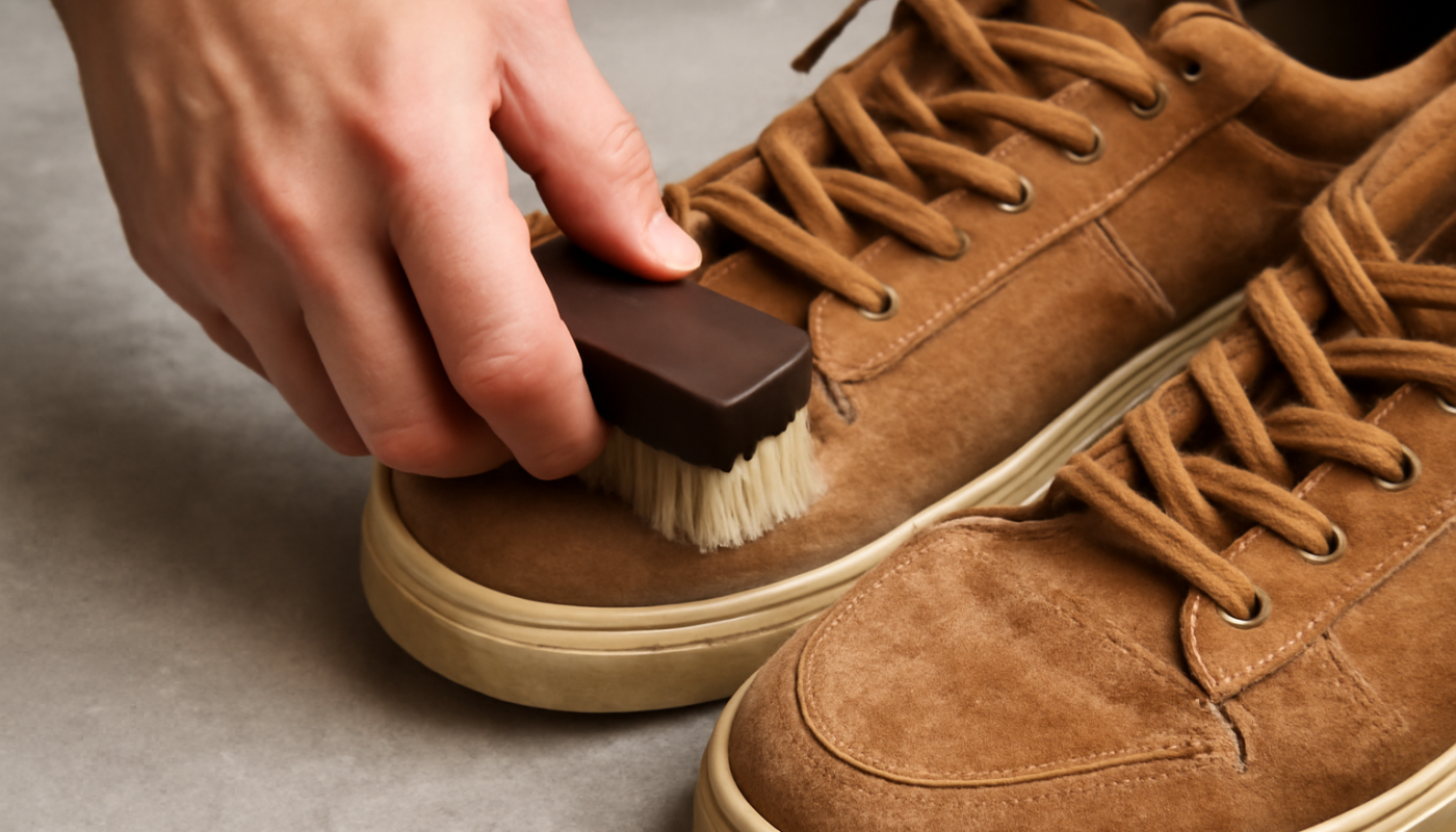 nettoyage de sneakers en daim avec brosse spéciale