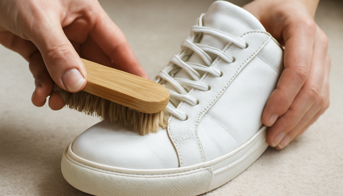 nettoyage de sneakers cuir avec brosse douce