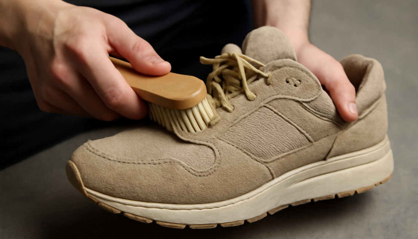 nettoyage de sneakers en daim et mesh avec brosse douce