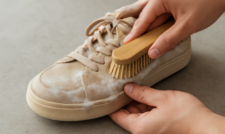 nettoyage de sneakers en tissu avec brosse douce
