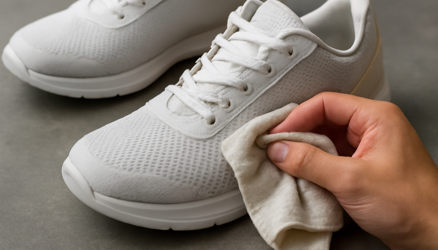 nettoyage de sneakers mesh avec chiffon doux