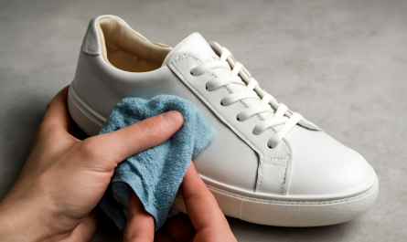 nettoyage de sneakers basses en cuir avec chiffon microfibre