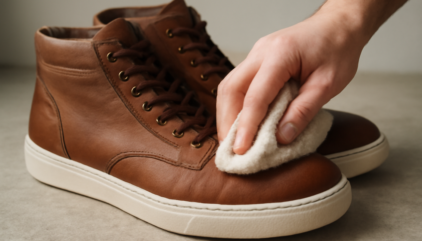 nettoyage de sneakers montantes en cuir avec chiffon doux