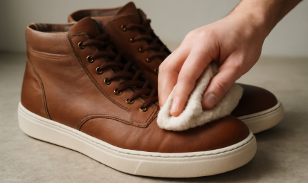 nettoyage de sneakers montantes en cuir avec chiffon doux