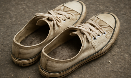 sneakers ouvertes laissant voir semelles usees