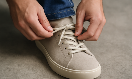 mains ajustant lacets de sneakers près du pied