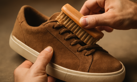 mains brossant surface en daim de sneaker