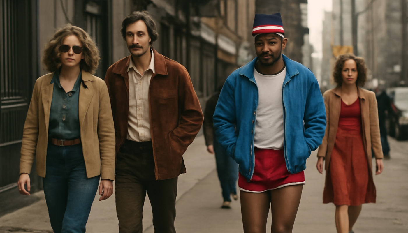 rue urbaine avec personnes portant styles rétro et running