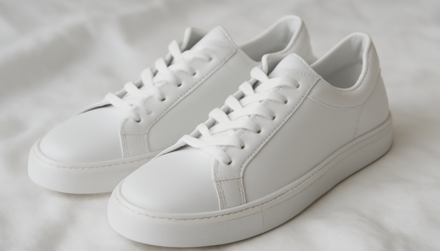 paire de sneakers blanches sur chiffon propre