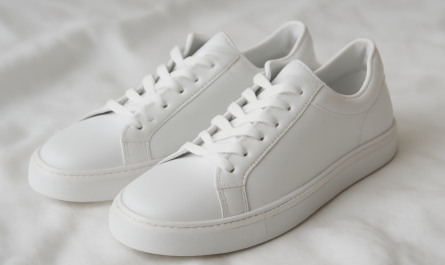 paire de sneakers blanches sur chiffon propre