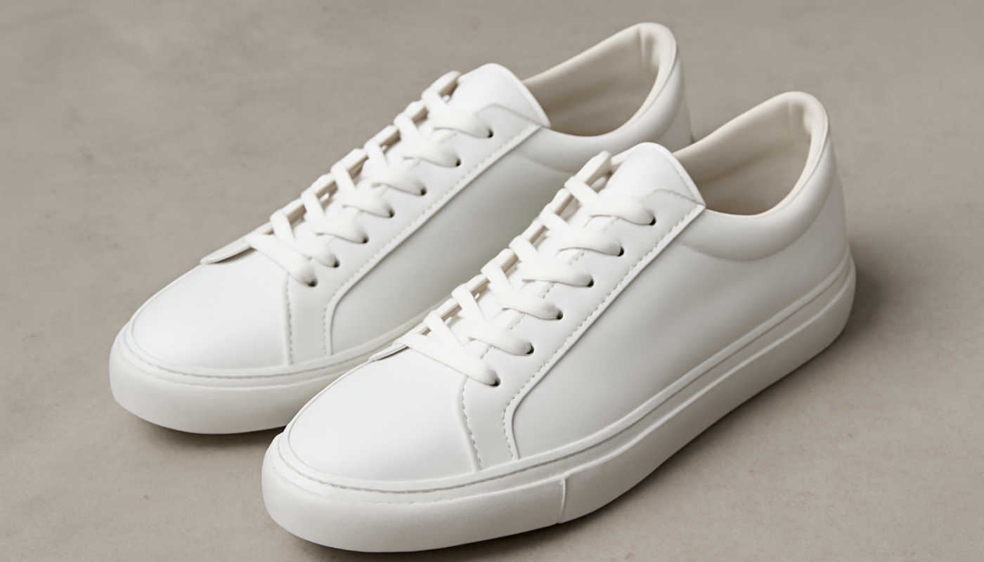 paire de sneakers blanches simples sur sol neutre