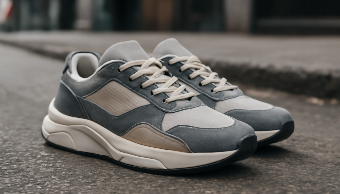sneakers streetwear modernes posées sur sol urbain