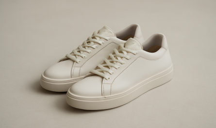 sneakers minimalistes modernes posées sur sol neutre