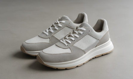 sneakers design moderne posées sur sol minimaliste