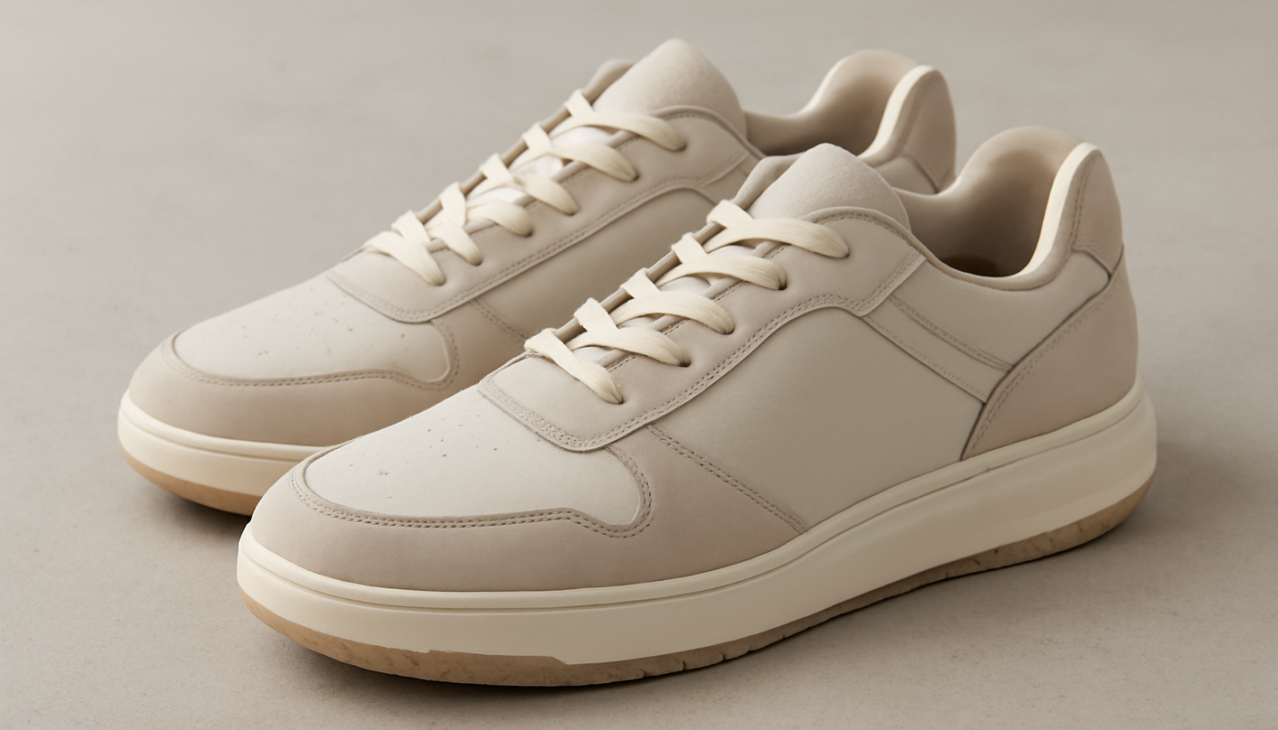 sneakers premium design posées sur sol neutre