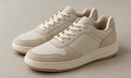 sneakers premium design posées sur sol neutre