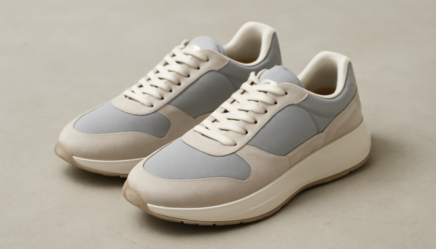 sneakers modernes posées sur sol neutre
