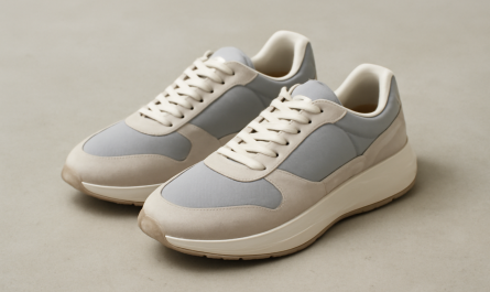sneakers modernes posées sur sol neutre