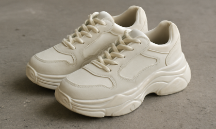 sneakers épaisses style chunky posées sur sol béton