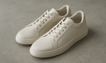 sneakers modernes minimalistes posées sur sol béton