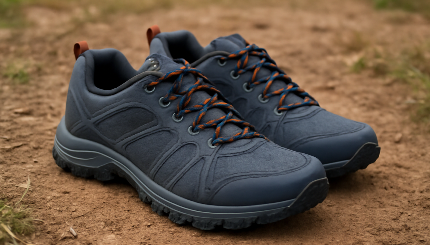 sneakers techniques posées sur terrain extérieur