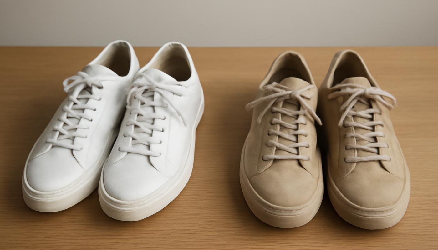 deux paires de sneakers comparées sur table