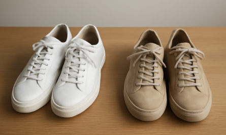 deux paires de sneakers comparées sur table