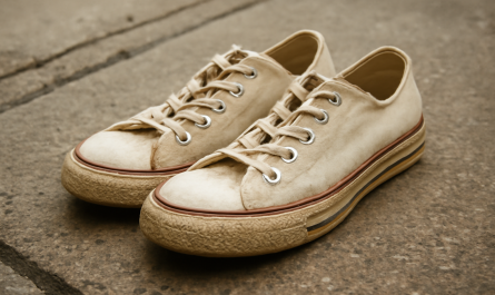 paire de sneakers vintage posee sur trottoir