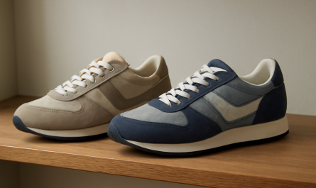 deux paires de sneakers rétro comparées sur étagère