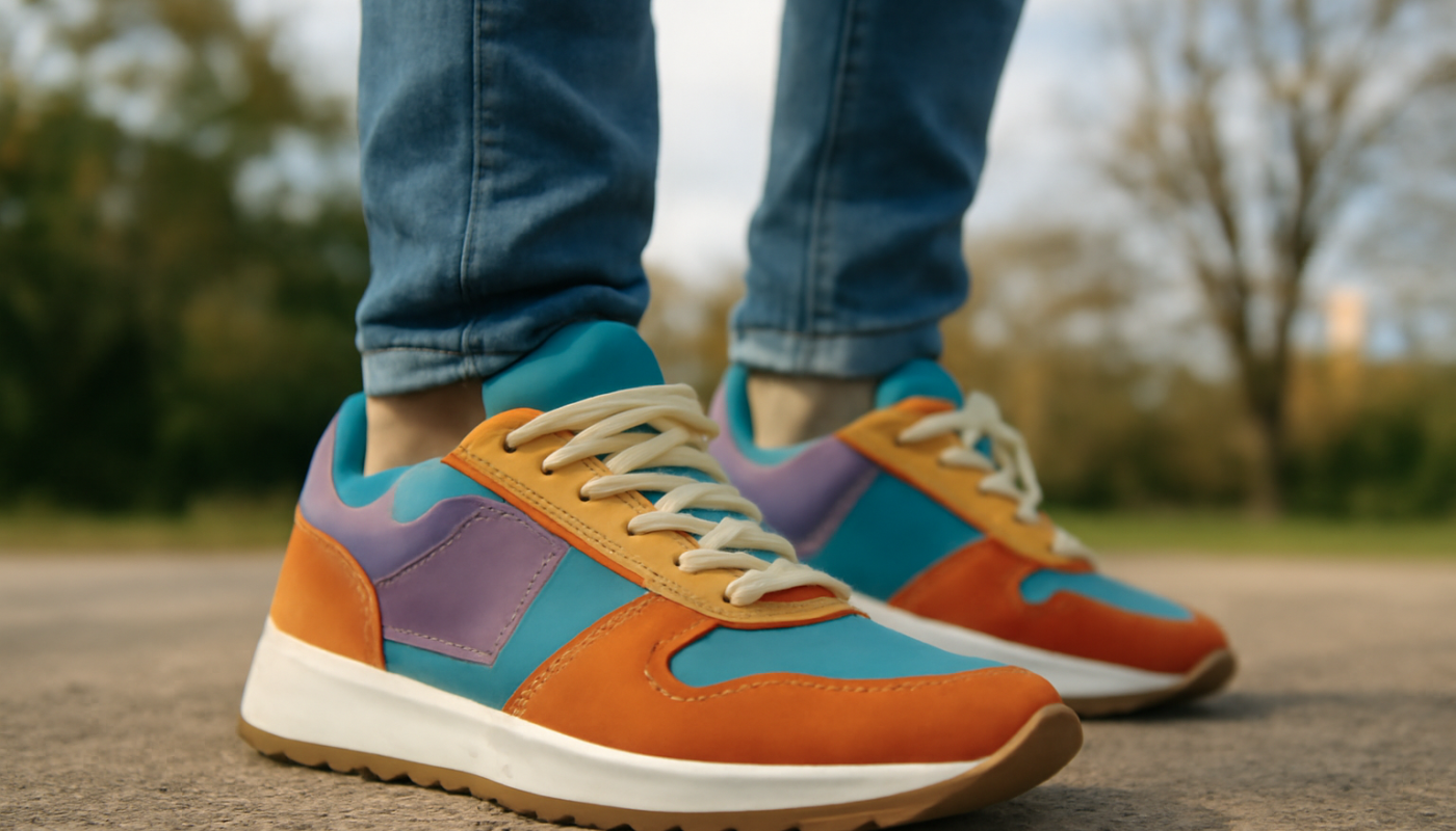 personne portant sneakers colorées en plein air