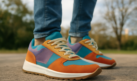 personne portant sneakers colorées en plein air