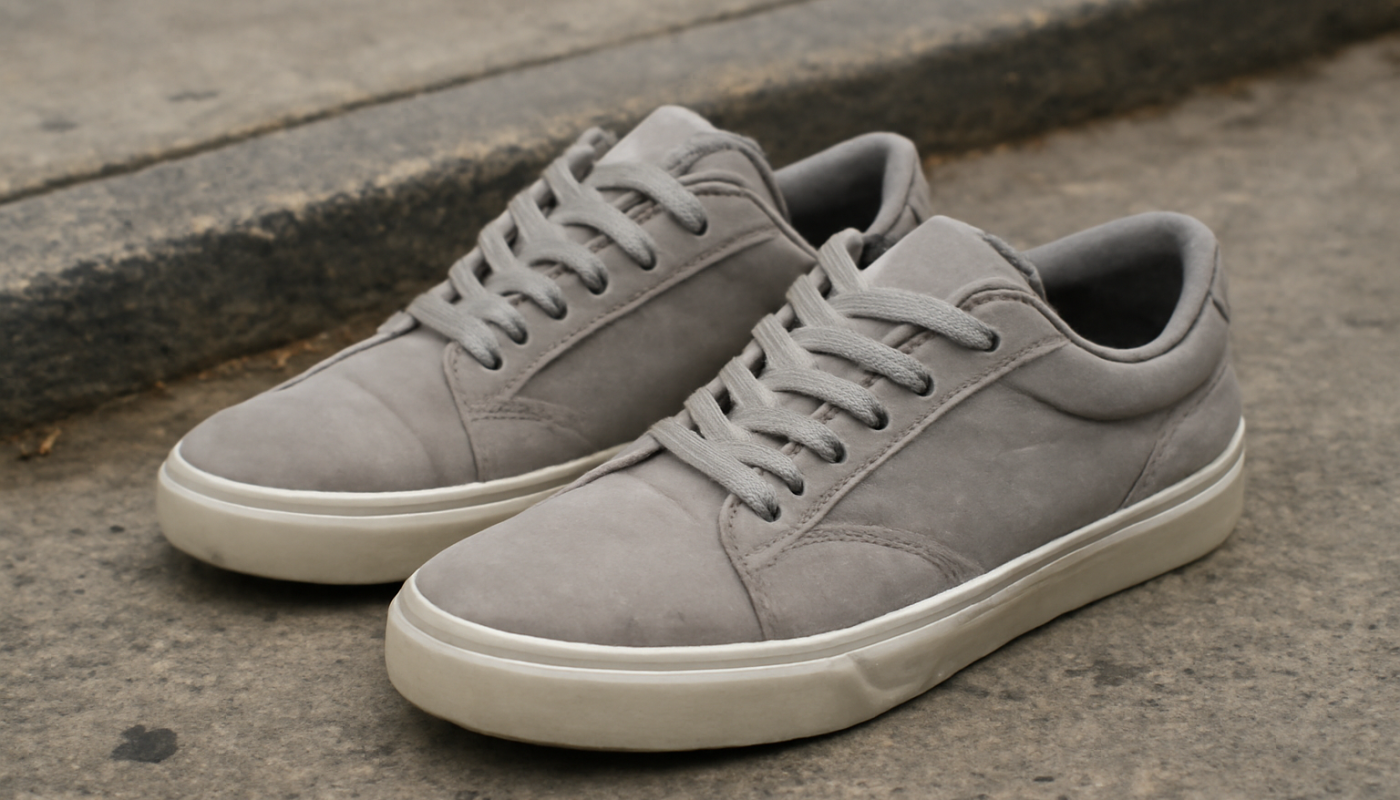 paire de sneakers style skate posee sur trottoir