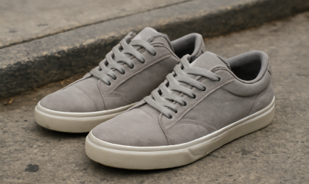 paire de sneakers style skate posee sur trottoir