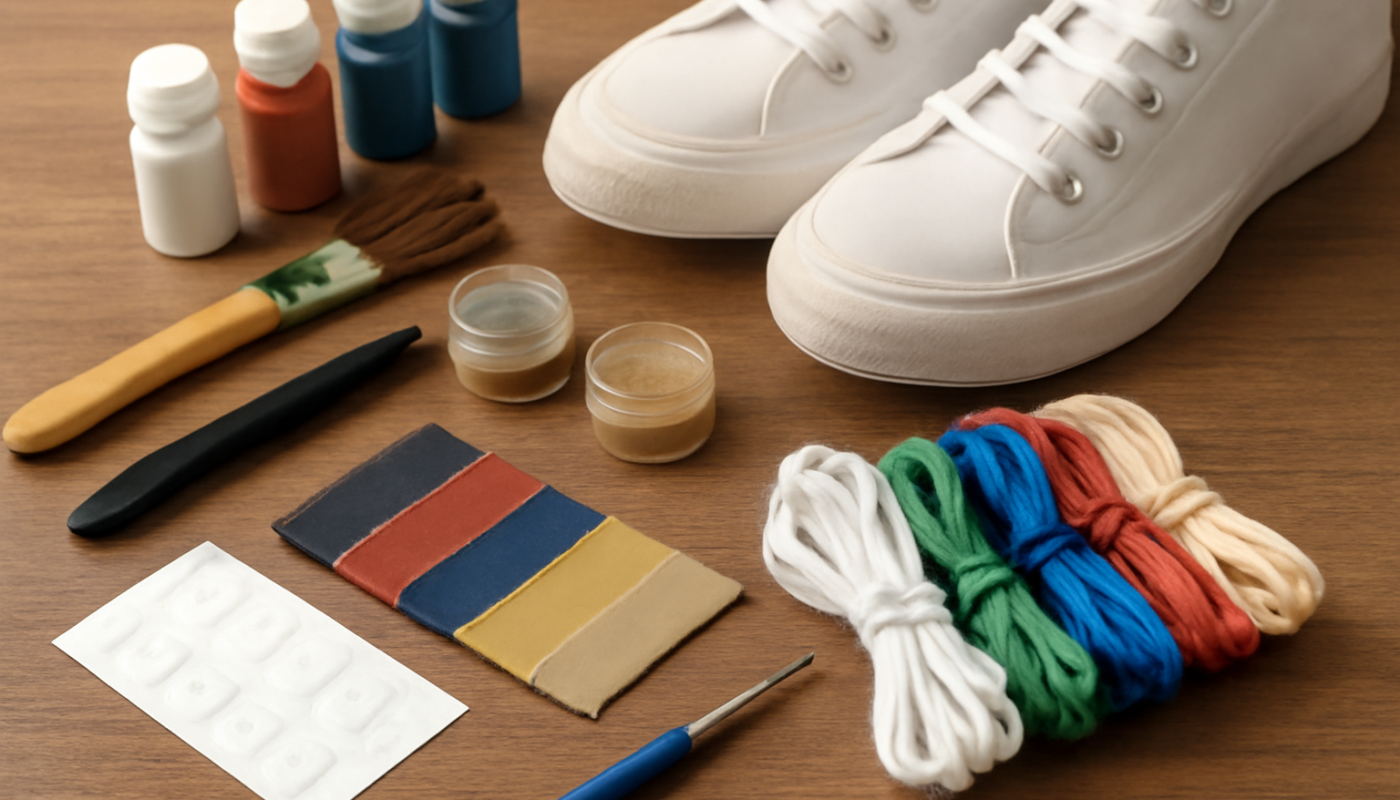 lot d'accessoires pour customiser sneakers sur table